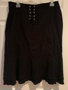 Vintage Lace-Up Ruffle Hem Women's Black Skirt Made In Canada 🇨🇦